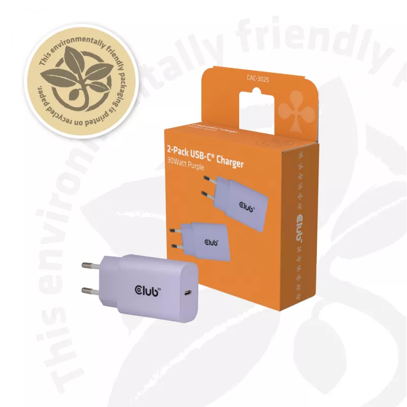 Club 3D USB-C įkroviklis 30W 2 vnt. komplektas kompaktiškas telefonams ir planšetėms