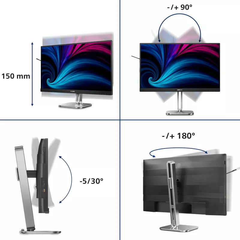 Philips 4000 serijos 27B2N4500/00 monitorius 68.6 cm (27 colių) 2560 x 1440 pikselių Quad HD LCD pilkas