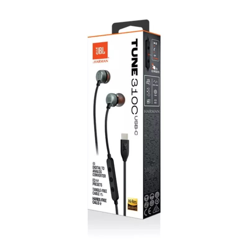 JBL Tune 310C ausinės laidinės į ausį skambučiams/muzikai USB Type-C juodos
