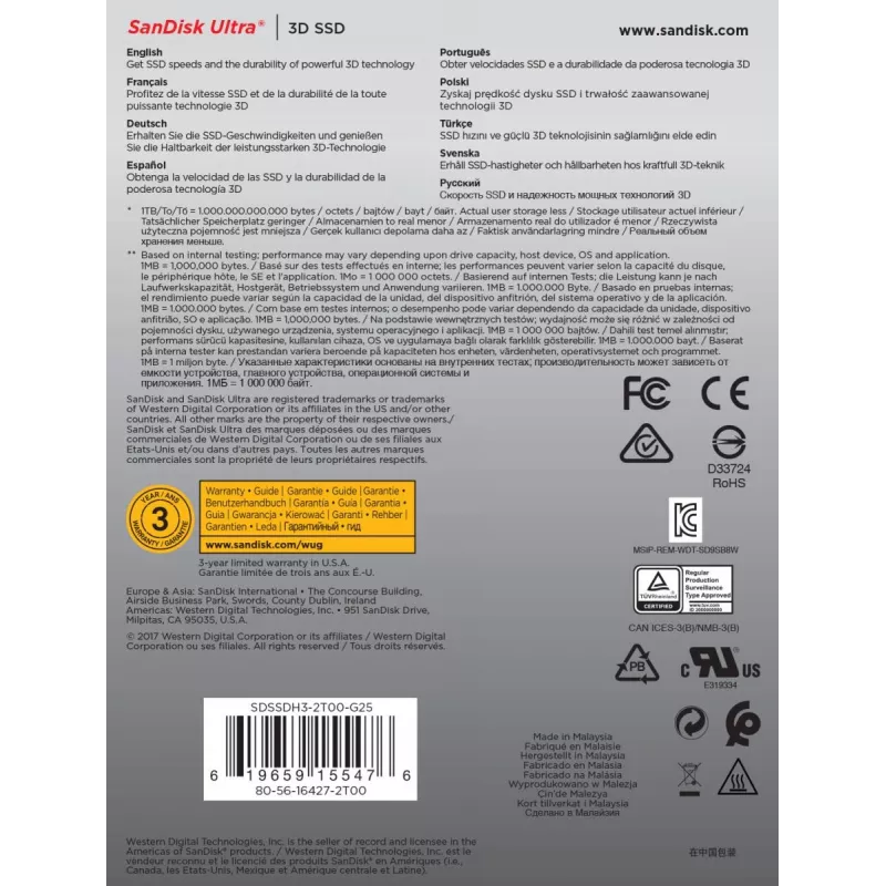WESTERN DIGITAL SSD - SanDisk Ultra 3D - 2TB - SATA 6Gb/s - 2,5 colio