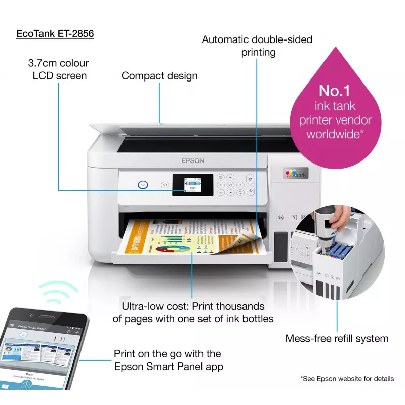 Epson EcoTank ET-2856 rašalinis daugiafunkcis įrenginys A4, 5760 x 1440 DPI, 33 ppm, Wi-Fi