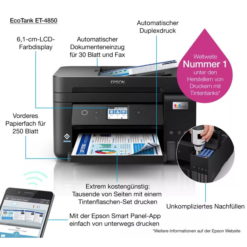 Epson EcoTank ET-4850 spausdintuvas rašalinis A4 4800 x 1200 DPI 33 ppm Wi-Fi