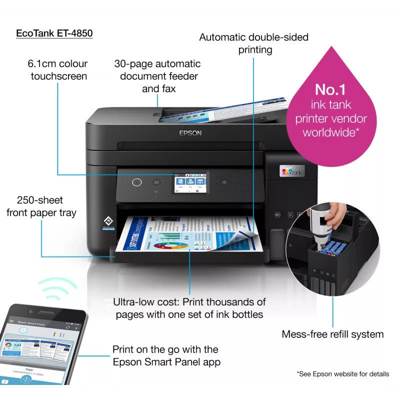 Epson EcoTank ET-4850 spausdintuvas rašalinis A4 4800 x 1200 DPI 33 ppm Wi-Fi