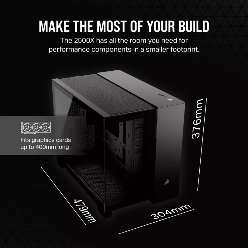 CORSAIR 2500X Dual Chamber vidutinis bokštas, juodas