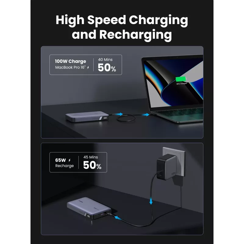 Ugreen 25188 nešiojamas akumuliatorius 20000 mAh Pilka