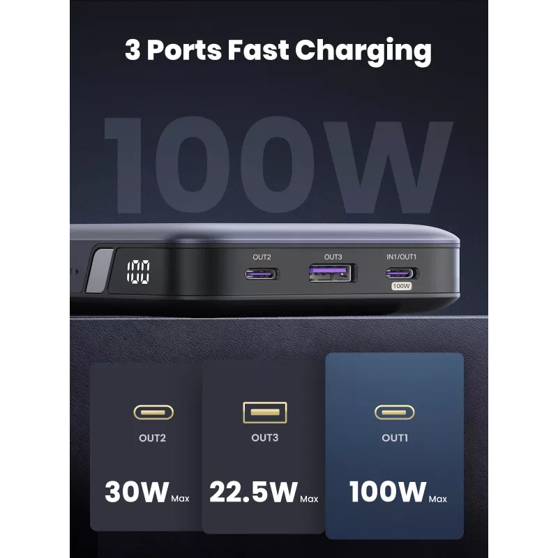 Ugreen 25188 nešiojamas akumuliatorius 20000 mAh Pilka