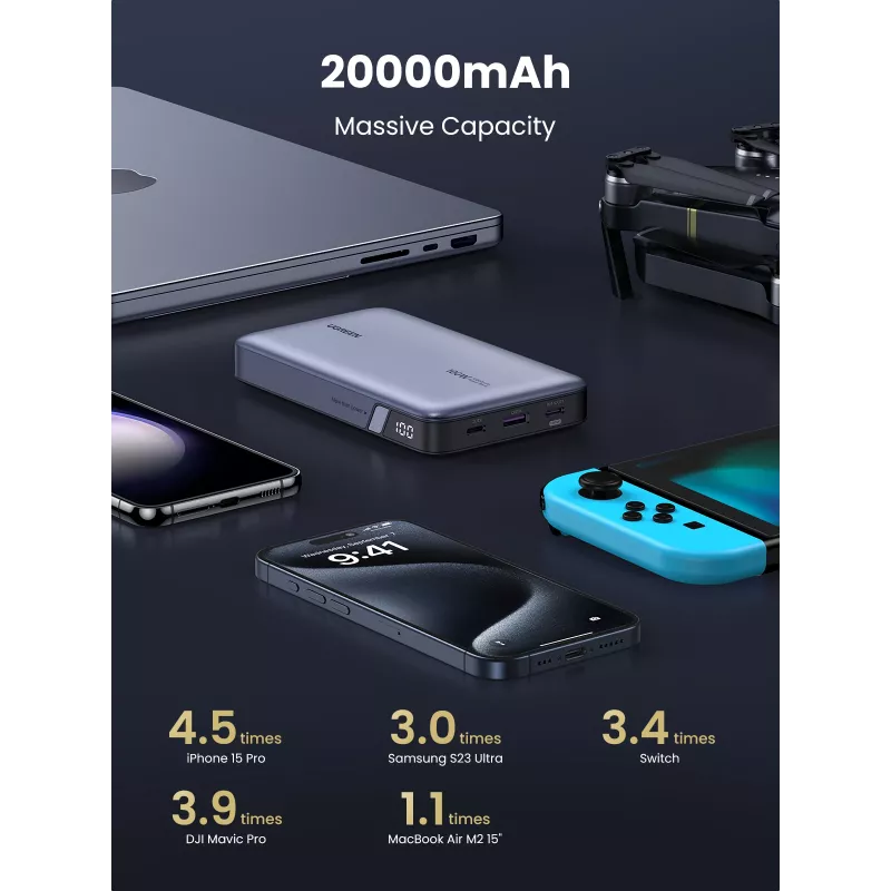 Ugreen 25188 nešiojamas akumuliatorius 20000 mAh Pilka