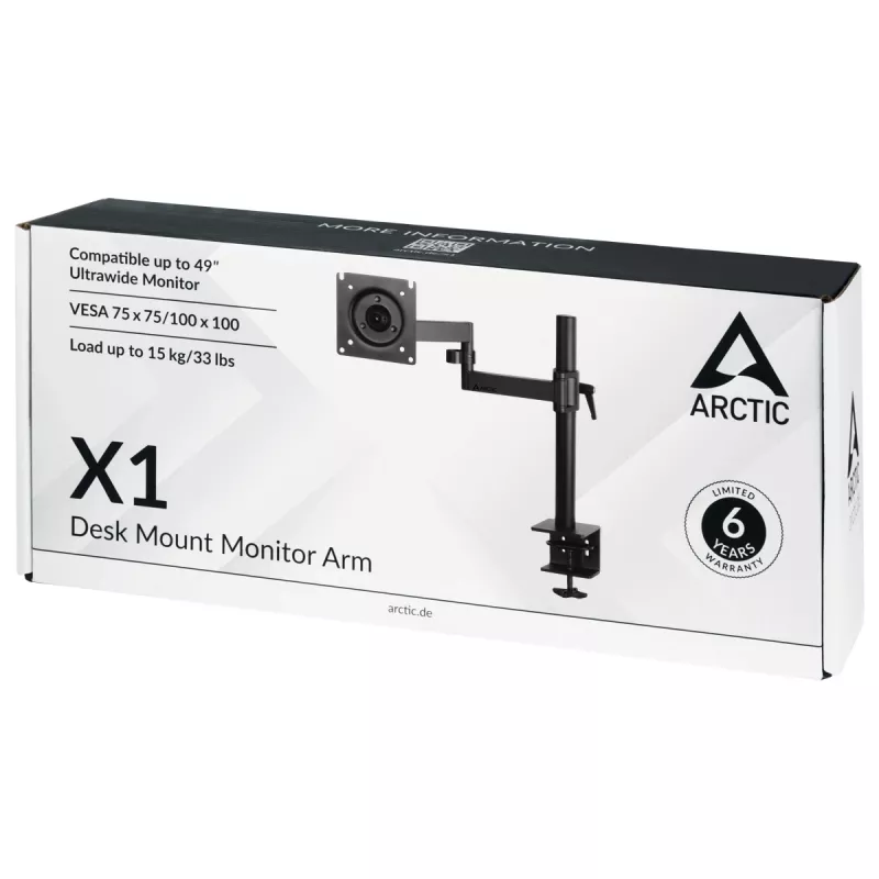 ARCTIC X1 - stalo monitoriaus laikiklis, spaustuvas, 10 kg, 101,6 cm (40 col.), 109,2 cm (43 col.), 100 x 100 mm, juodas