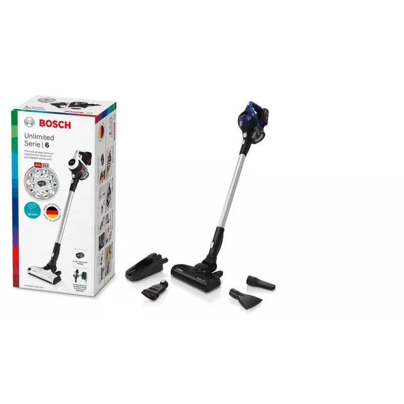 Bosch Serie 6 BBS611MAT 2-in-1 lazdelinis dulkių siurblys, sausas valymas, be maišelio, 0,3 l, mėlynas, 2,5 Ah
