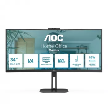 AOC CU34V5CW 86,4 cm (34 colių) WQHD lenktas monitorius su USB-C, MultiView ir Windows Hello kamera