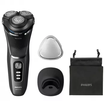 Elektrinis skustuvas Philips 3000 Series S3343/13 — 3 galvutės, šlapiam ir sausam skutimuisi, 60 min baterija, PowerCut ašmenys