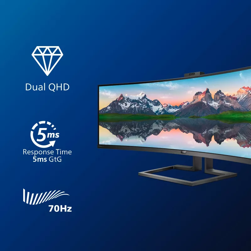 Philips P Line 32:9 SuperWide lenktas LCD monitorius 499P9H/00, 124 cm (48.8 colio), 5120 x 1440 pikselių, UltraWide Dual Quad HD, LCD, 5 ms, juodas