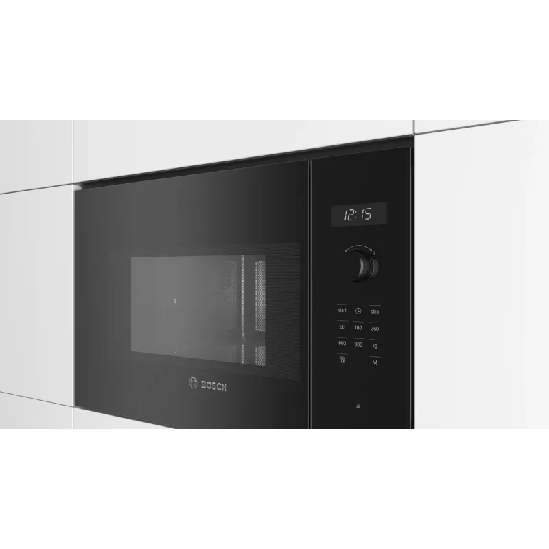 Įmontuojama solo mikrobangų krosnelė Bosch Serie 6 BFL554MB0 – 900 W, 25 L, sukamieji ir liečiamieji valdikliai, juoda