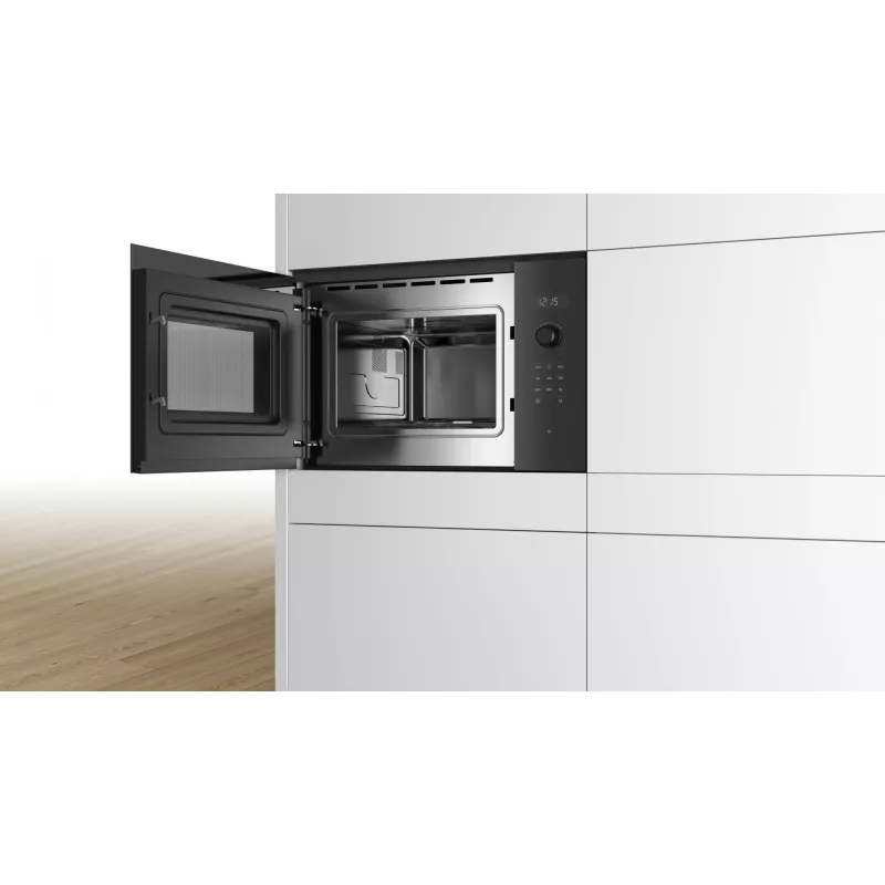 Įmontuojama solo mikrobangų krosnelė Bosch Serie 6 BFL554MB0 – 900 W, 25 L, sukamieji ir liečiamieji valdikliai, juoda