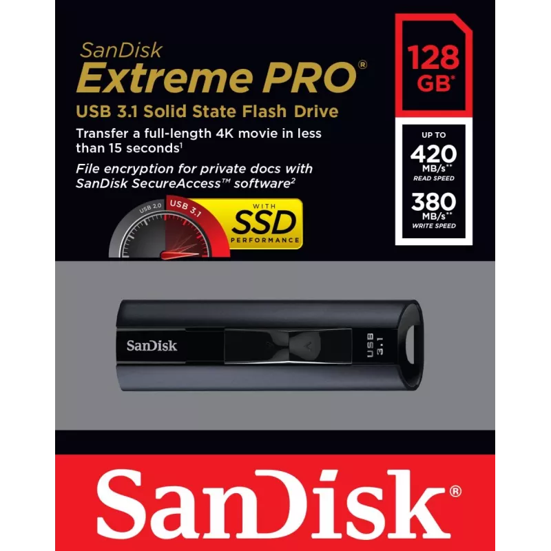 WESTERN DIGITAL SanDisk Extreme PRO 128GB USB atmintukas USB 3.1 420MB/s skaitymas