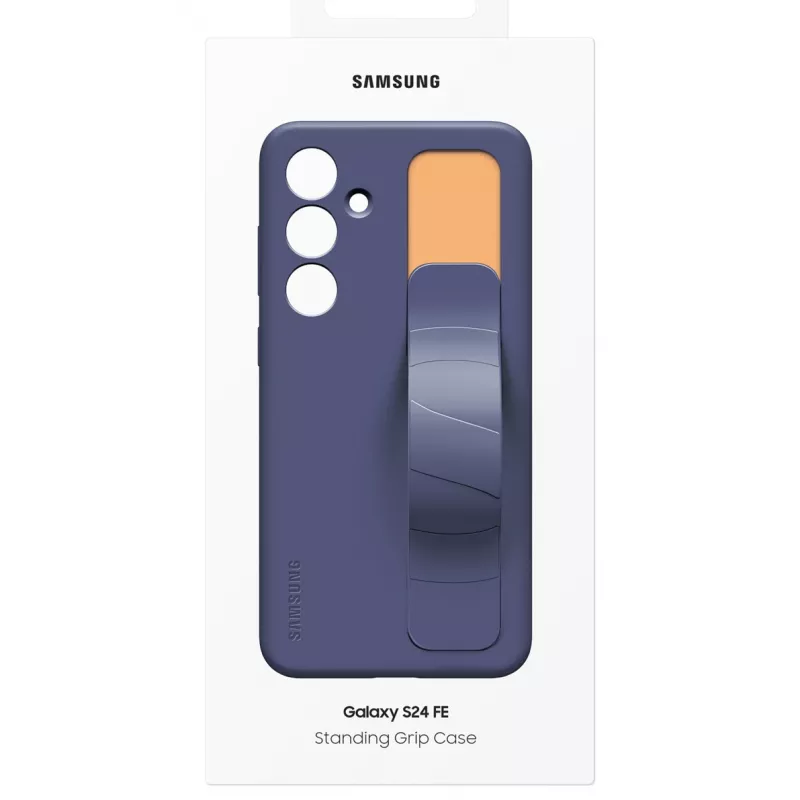 Dangtelis Samsung Galaxy S24 FE su stovu ir rankena, tamsiai mėlynas
