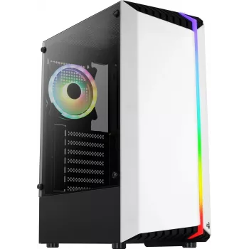 PC korpusas AEROCOOL Bionic Midi Tower White — ATX, grūdintas stiklas, 2x3.5 colio vietos, 6x2.5 colio, 297 mm GPU, mėlyna LED