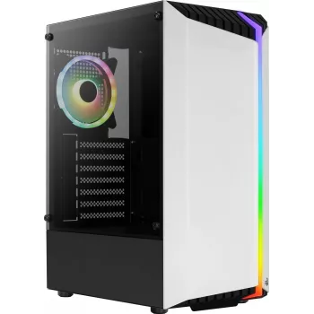 PC korpusas AEROCOOL Bionic Midi Tower White — ATX, grūdintas stiklas, 2x3.5 colio vietos, 6x2.5 colio, 297 mm GPU, mėlyna LED