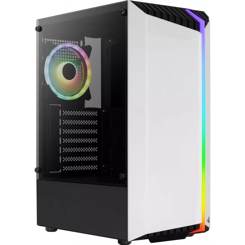 PC korpusas AEROCOOL Bionic Midi Tower White — ATX, grūdintas stiklas, 2x3.5 colio vietos, 6x2.5 colio, 297 mm GPU, mėlyna LED