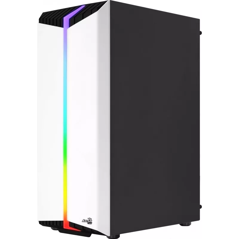 PC korpusas AEROCOOL Bionic Midi Tower White — ATX, grūdintas stiklas, 2x3.5 colio vietos, 6x2.5 colio, 297 mm GPU, mėlyna LED