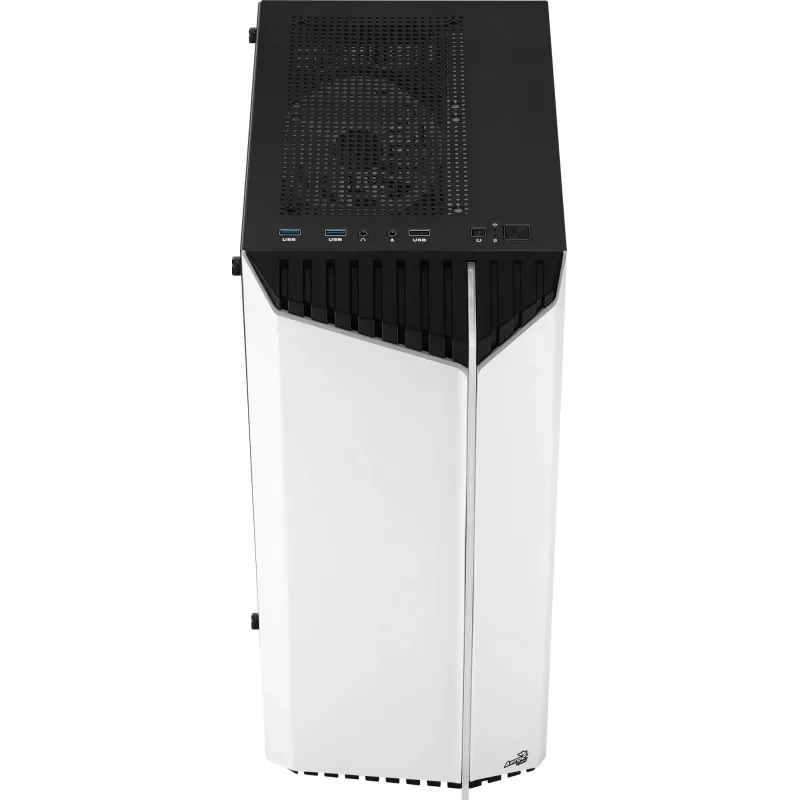 PC korpusas AEROCOOL Bionic Midi Tower White — ATX, grūdintas stiklas, 2x3.5 colio vietos, 6x2.5 colio, 297 mm GPU, mėlyna LED