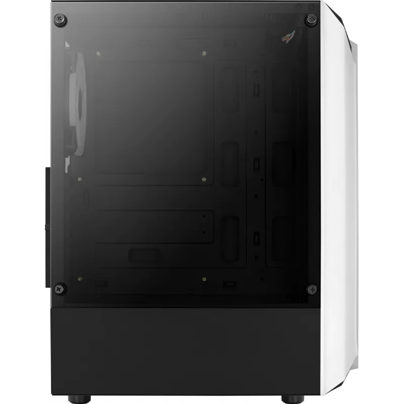 PC korpusas AEROCOOL Bionic Midi Tower White — ATX, grūdintas stiklas, 2x3.5 colio vietos, 6x2.5 colio, 297 mm GPU, mėlyna LED