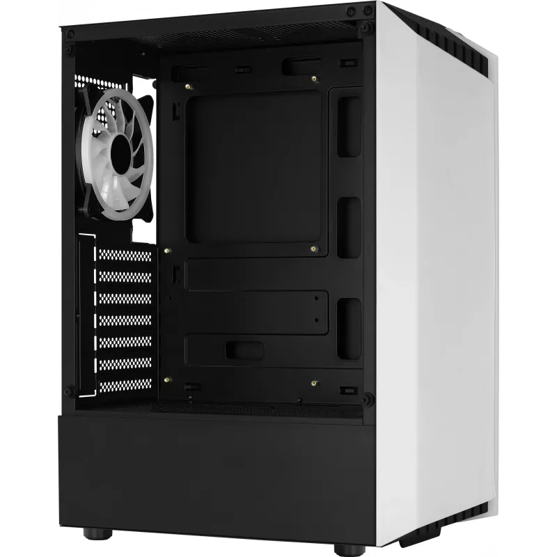 PC korpusas AEROCOOL Bionic Midi Tower White — ATX, grūdintas stiklas, 2x3.5 colio vietos, 6x2.5 colio, 297 mm GPU, mėlyna LED