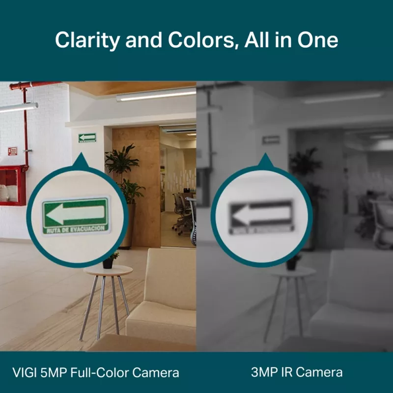TP-Link VIGI 5MP Full-Color Turret tinklo kamera, IP stebėjimo kamera, vidaus, laidinė, 120 dB, CE, NTRA, VCCI, KC, BSMI, FCC, IC, luboms