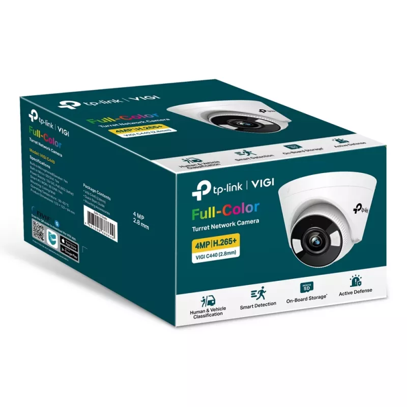 TP-Link VIGI 5MP Full-Color Turret tinklo kamera, IP stebėjimo kamera, vidaus, laidinė, 120 dB, CE, NTRA, VCCI, KC, BSMI, FCC, IC, luboms