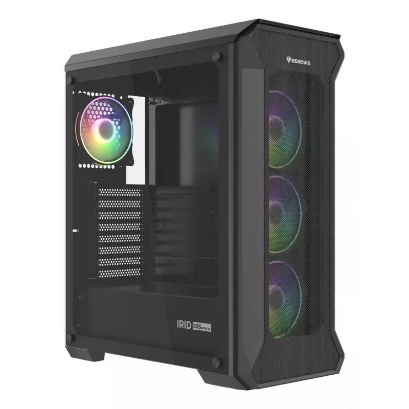 GENESIS Irid 505 ARGB Midi bokštas juodas, permatomas