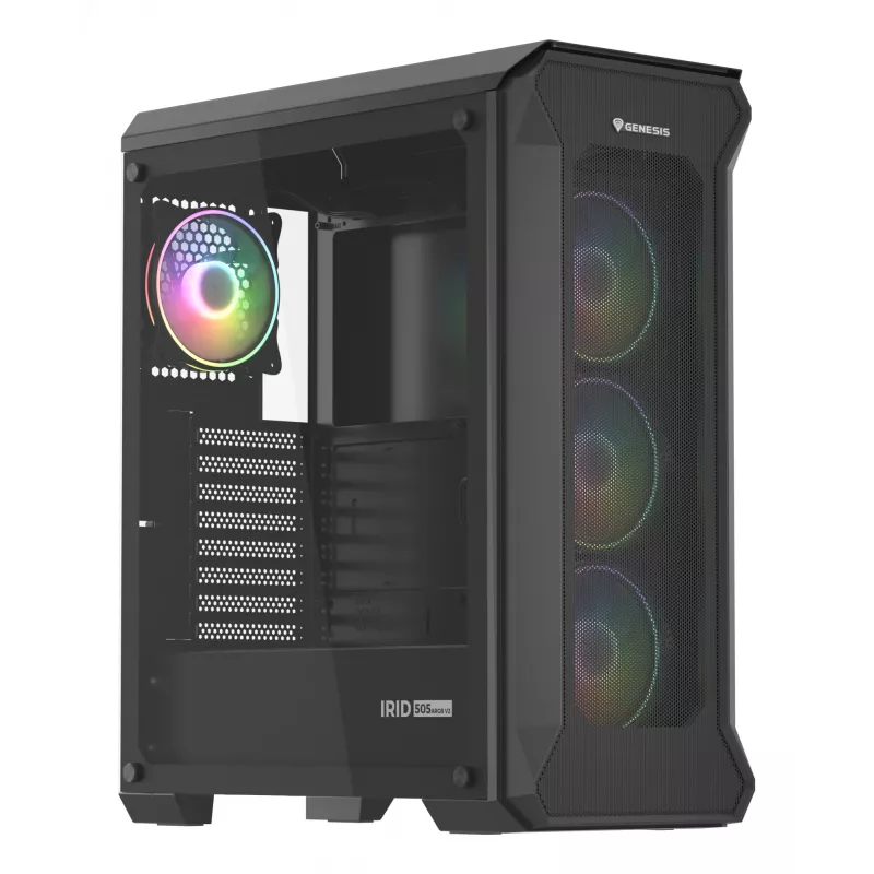 GENESIS Irid 505 ARGB Midi bokštas juodas, permatomas
