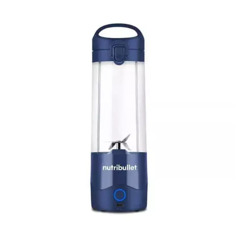 Sportinis blenderis NUTRIBULLET Portable 0,475 L, maitinamas baterija, nerūdijančio plieno peiliai, Tritan dubuo, tamsiai mėlynas
