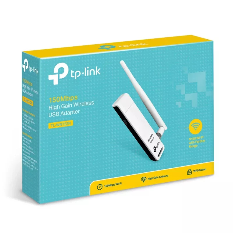 Tinklo adapteris TP-Link TL-WN722N, WLAN 150 Mbit/s, USB, Wi-Fi 4, 2,4 GHz