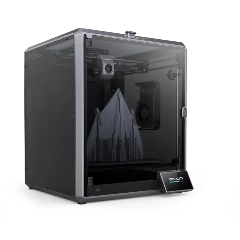3D spausdintuvas Creality K1 Max — konstrukcijos tūris 300×300×300 mm, sluoksnio storis 0.10–0.35 mm, lietimui jautrus valdymas, juodas