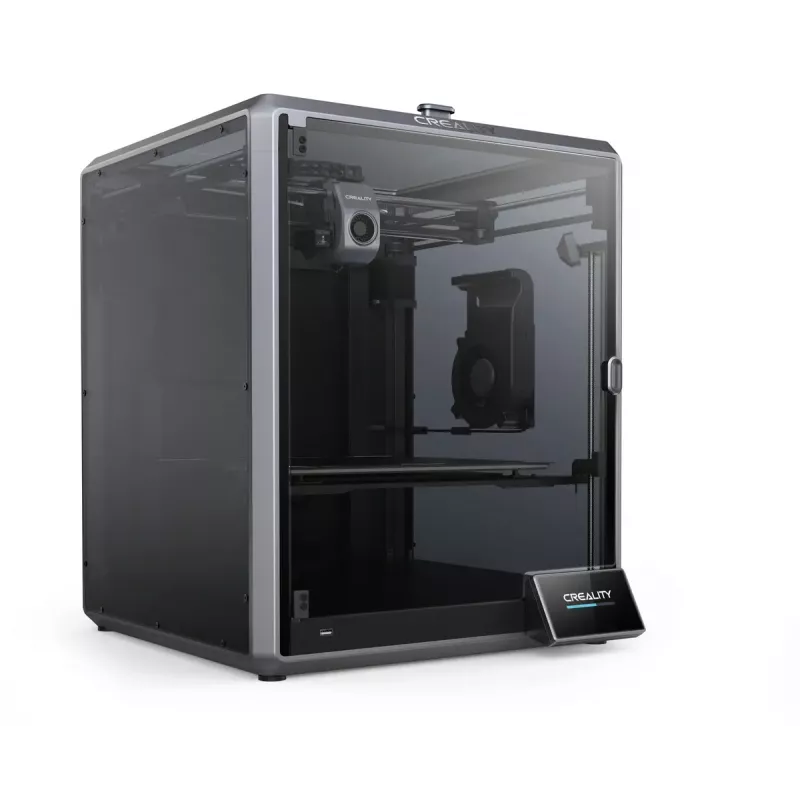 3D spausdintuvas Creality K1 Max — konstrukcijos tūris 300×300×300 mm, sluoksnio storis 0.10–0.35 mm, lietimui jautrus valdymas, juodas