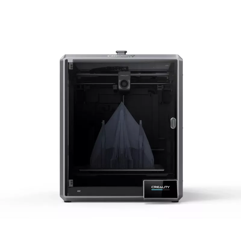 3D spausdintuvas Creality K1 Max — konstrukcijos tūris 300×300×300 mm, sluoksnio storis 0.10–0.35 mm, lietimui jautrus valdymas, juodas