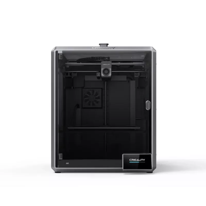 3D spausdintuvas Creality K1 Max — konstrukcijos tūris 300×300×300 mm, sluoksnio storis 0.10–0.35 mm, lietimui jautrus valdymas, juodas