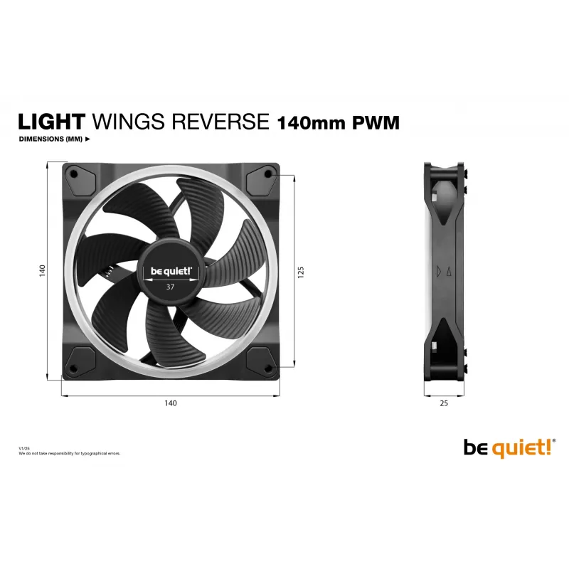 be quiet! Light Wings 140 mm PWM Reverse Black kompiuterio ventiliatorius 14 cm 1 vnt.