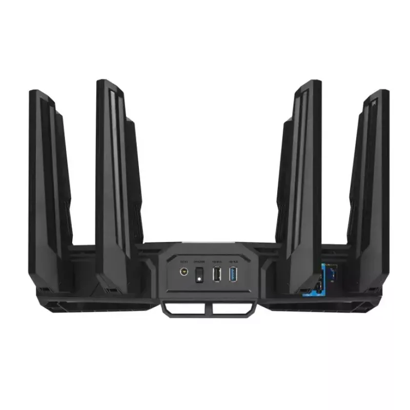 ASUS ROG Rapture GT-BE19000 belaidis maršrutizatorius, Wi-Fi 7, trijų juostų (2.4 GHz / 5 GHz / 6 GHz), Multi-Gigabit Ethernet, juodas/raudonas