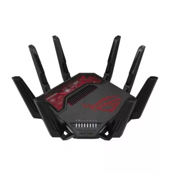 ASUS ROG Rapture GT-BE19000 belaidis maršrutizatorius, Wi-Fi 7, trijų juostų (2.4 GHz / 5 GHz / 6 GHz), Multi-Gigabit Ethernet, juodas/raudonas