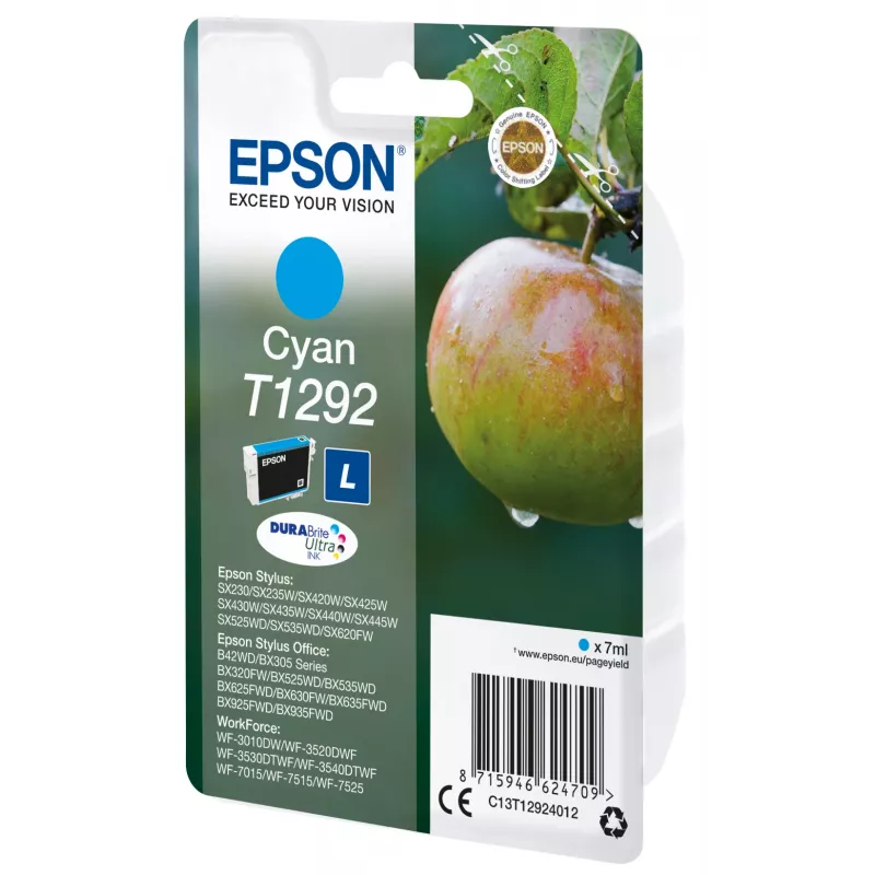 Epson T1292 DURABrite Ultra rašalinė kasetė, Cyan, 7 ml, 1 vnt., 474 puslapiai