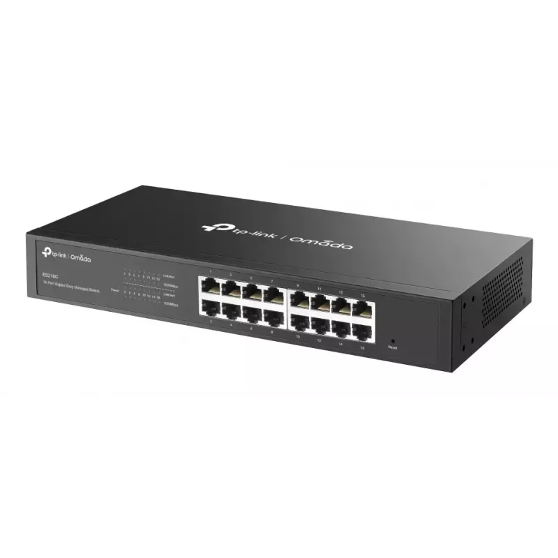 Valdomas L2 Gigabit Ethernet Switch TP-Link Omada ES216G — 16 x RJ-45 10/100/1000, 32 Gbit/s, 8000 MAC, juodas, montuojamas į stelažą