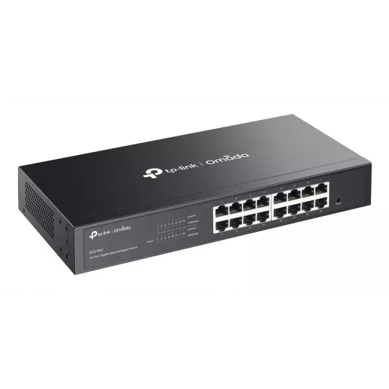 Valdomas L2 Gigabit Ethernet Switch TP-Link Omada ES216G — 16 x RJ-45 10/100/1000, 32 Gbit/s, 8000 MAC, juodas, montuojamas į stelažą