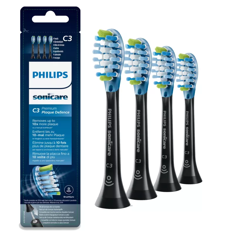 Philips C3 Premium Plaque Defence HX9044/33 4x juodi soninių dantų šepetėlių antgaliai