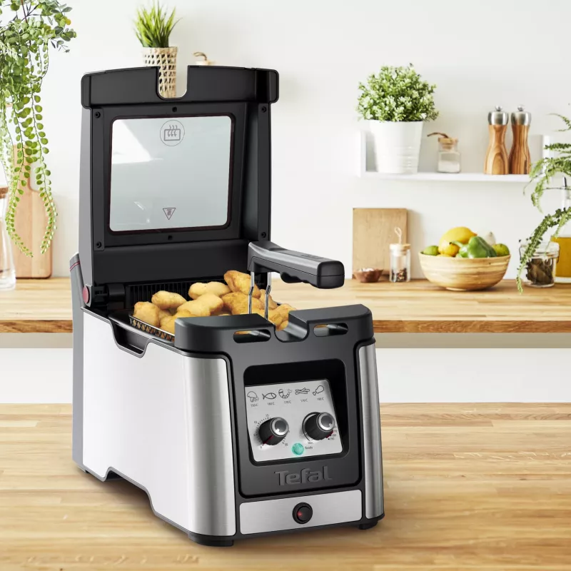 Tefal Clear Duo FR600D10 aliejaus gruzdintuvė, 3,5 l, 2000 W, plienas / juoda