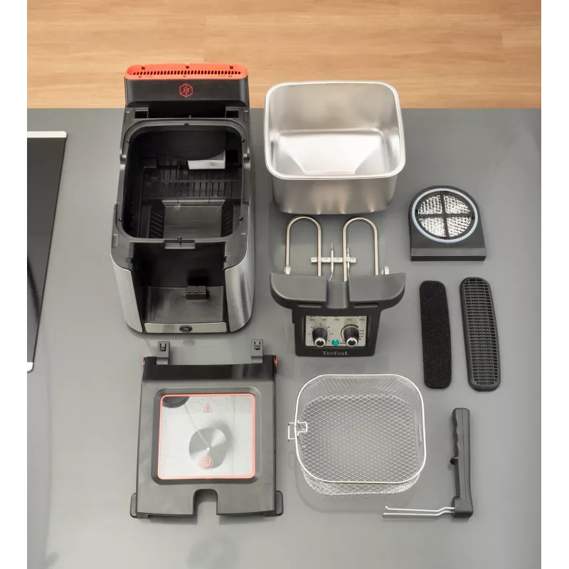 Tefal Clear Duo FR600D10 aliejaus gruzdintuvė, 3,5 l, 2000 W, plienas / juoda
