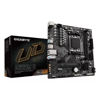 GIGABYTE A620M H pagrindinė plokštė – palaiko AMD Ryzen 8000 procesorius, 5+2+2 fazių skaitmeninis VRM, iki 7200 MHz DDR5 (OC), 1xPCIe 4.0 M.2, GbE LAN, USB 3.2 Gen 1