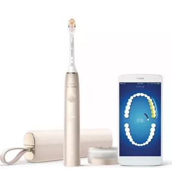 Philips Sonicare DiamondClean Prestige 9900 serijos HX9992/11 soninis elektrinis dantų šepetėlis su SenseIQ - šampano spalva