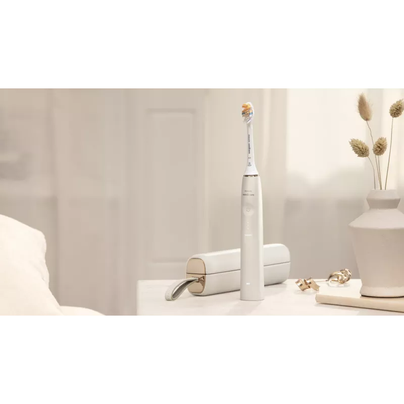 Philips Sonicare DiamondClean Prestige 9900 serijos HX9992/11 soninis elektrinis dantų šepetėlis su SenseIQ - šampano spalva