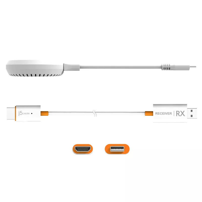 j5create JVAW62 ScreenCast USB-C® belaidis HDMI™ plėtiklis, baltas ir oranžinis